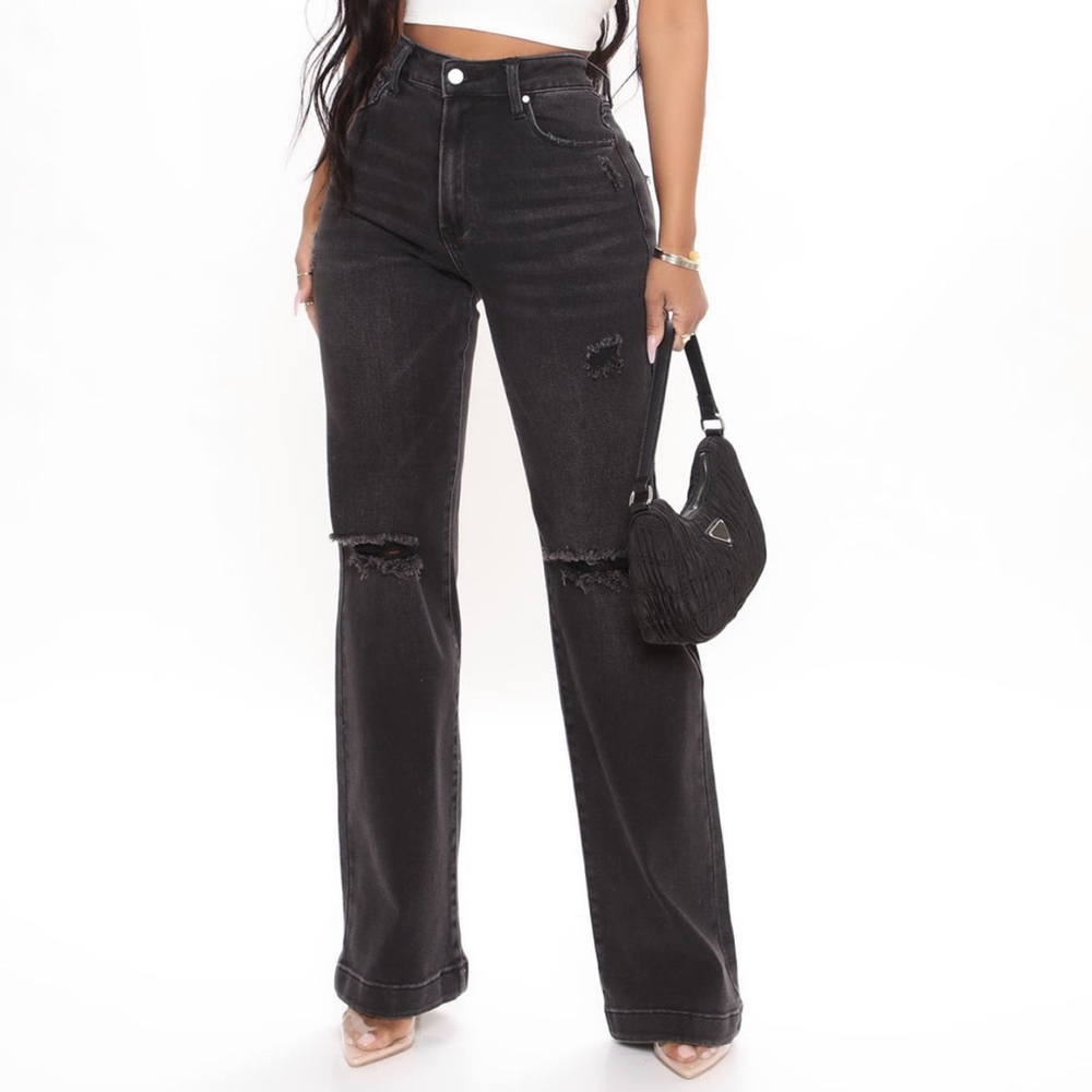 Longing For You Distressed Wide Leg Jeans Black